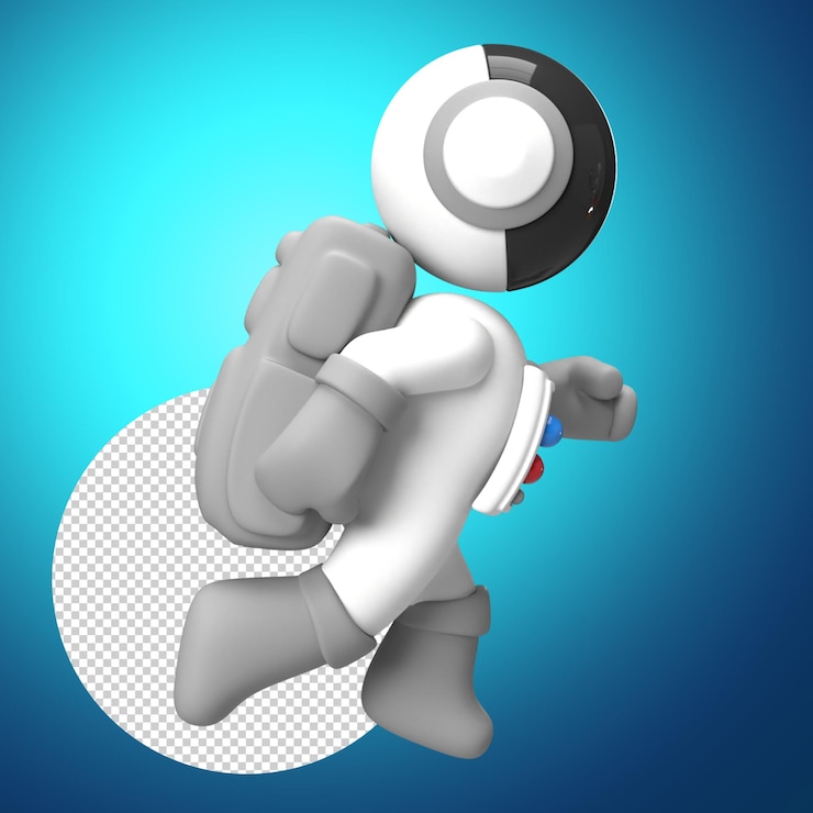 PSD astronaut running with 3d style side view