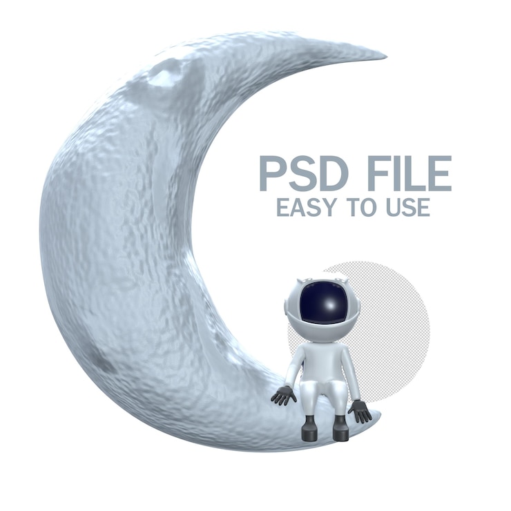 PSD astronaut sitting on moon  concept isolated  3d rendering
