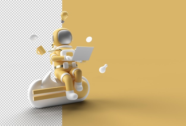 astronaut sitting on sbar with working on laptop transparent psd file.