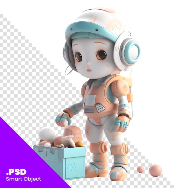 PSD 卵の箱を持つ宇宙飛行士の3dイラストpsdテンプレート