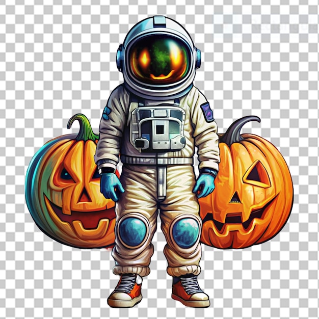 PSD astronauta de halloween estilo vectorial con sudad on transparent background