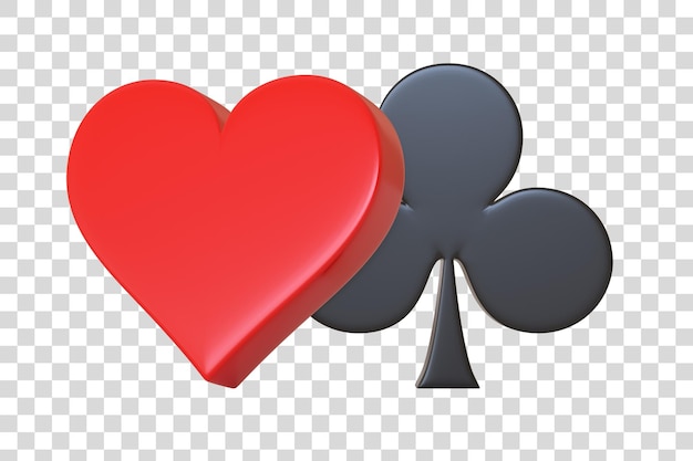 PSD asy do gry w karty symbolizują kluby i serca w kolorach czerwonym i czarnym izolowane na białym tle 3d