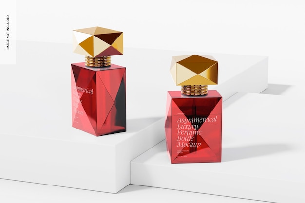 PSD mockup di bottiglie di profumo di lusso asimmetriche