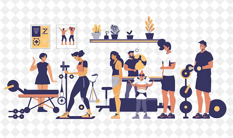 PSD athletic fitness instructor with characters coaching and tra png people in daily work illustration