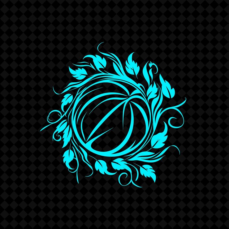 PSD athletic ivy basketball logo with decorative seams and energ creative plant vector designs