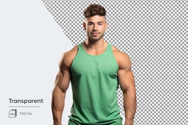 PSD athletic man in green tank top with strong muscular body