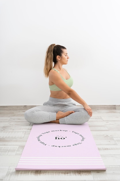 PSD athletic woman doing yoga at home