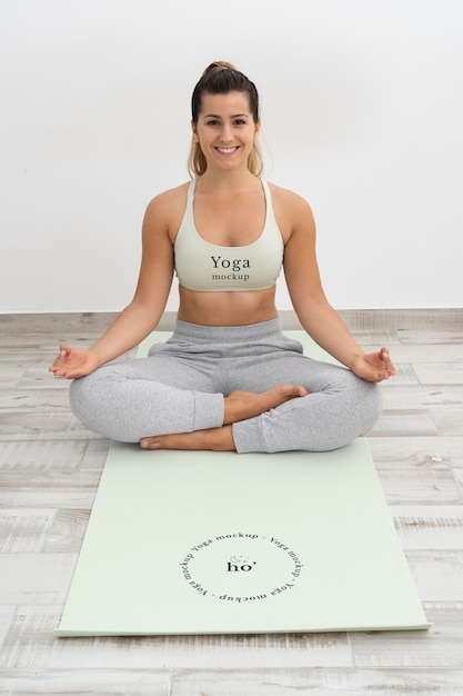 PSD athletic woman doing yoga at home