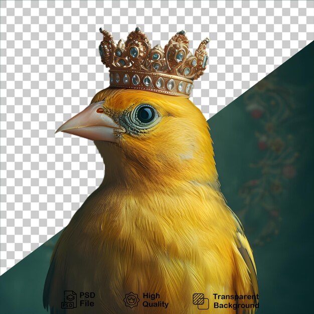 PSD atlantic canary wearing golden crown isolated on transparent background include png file