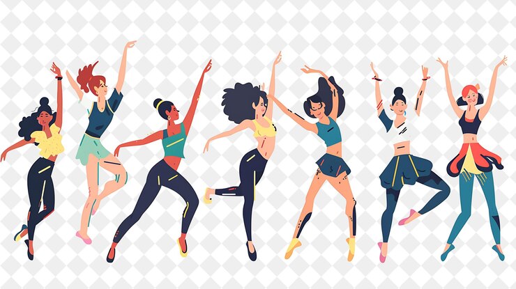 PSD atletische danser met personages die repeteren en optreden ro png mensen in dagelijkse werk illustratie