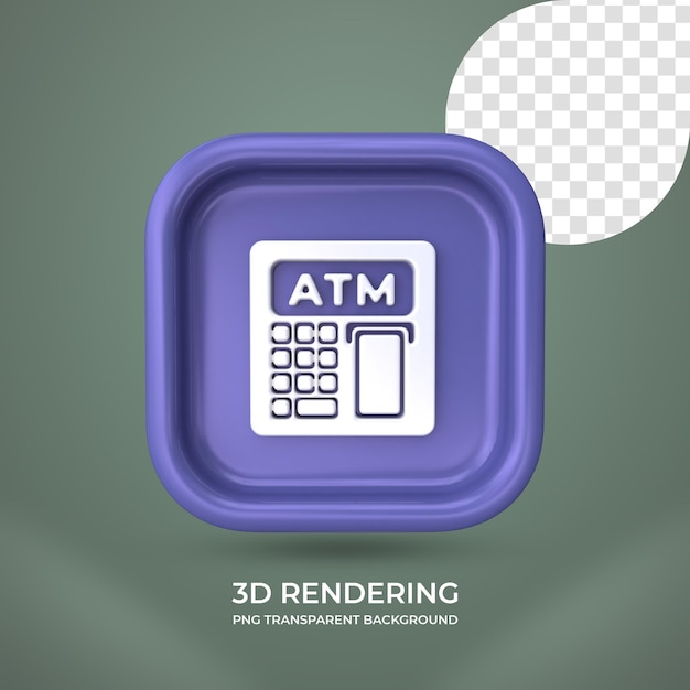 Atm icon 3d rendering isolated transparent background