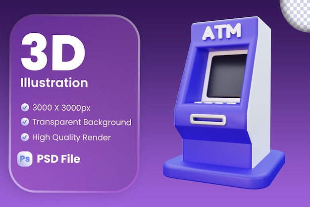 PSD atm 기계 3d 아이콘