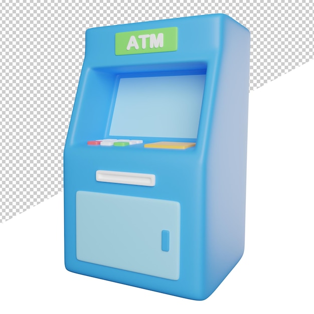 ATM Machine Cash side view 3d rendering icon illustration on transparent background