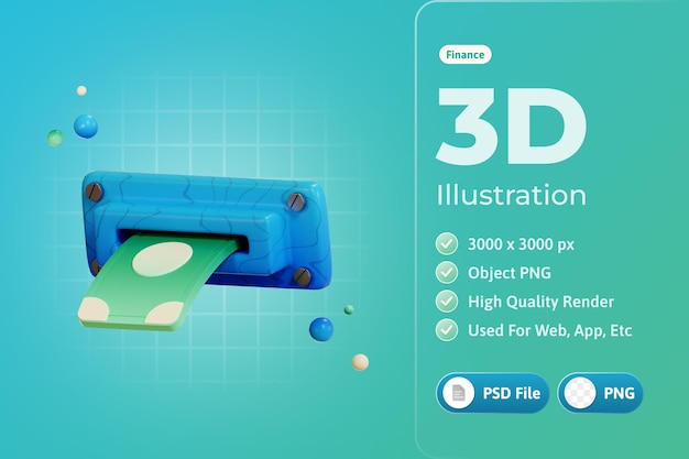 PSD illustrazione 3d dell'icona di finanza della macchina atm