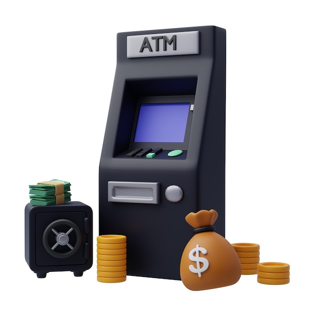 atm with cash paper money finance application concept