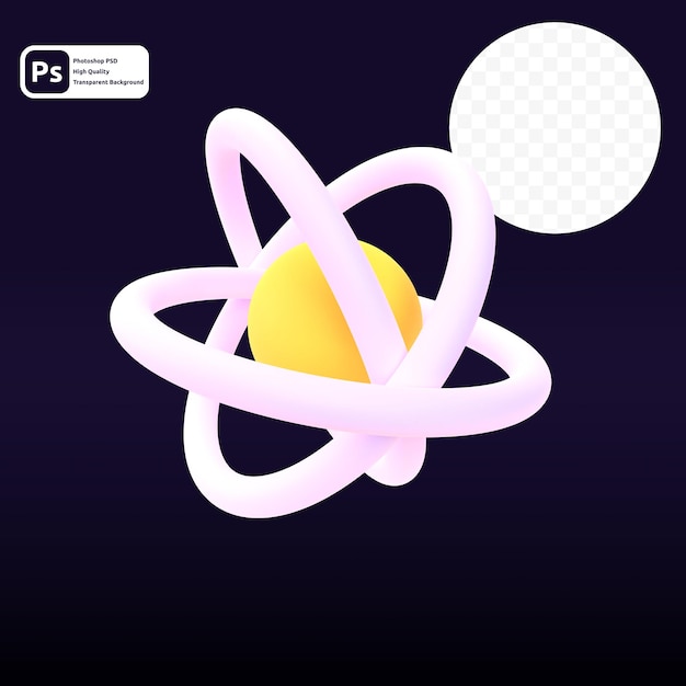 PSD atom in 3d render for graphic asset web presentation or other