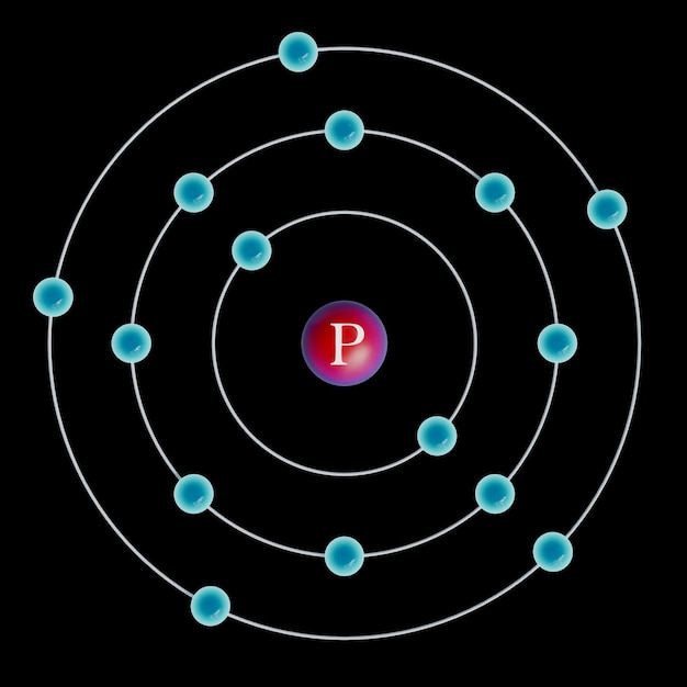 Atom fosforu z elektronami obracającymi się wokół atomu