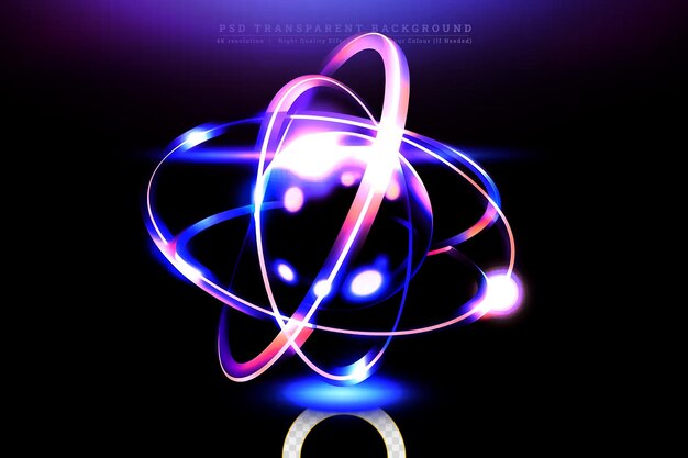 PSD atom icon shining nuclear model on dark background