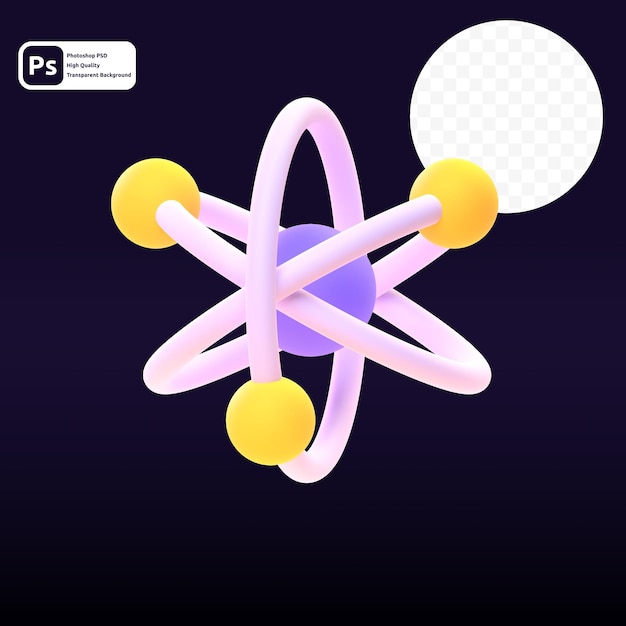 Atom in 3d render for graphic asset web presentation or other