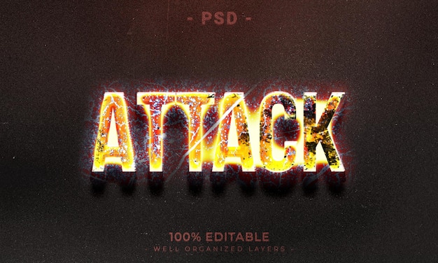 Attack 3d editable text effect style with background