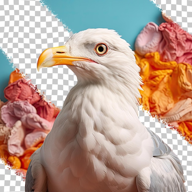 Attentive young seagull observing food transparent background