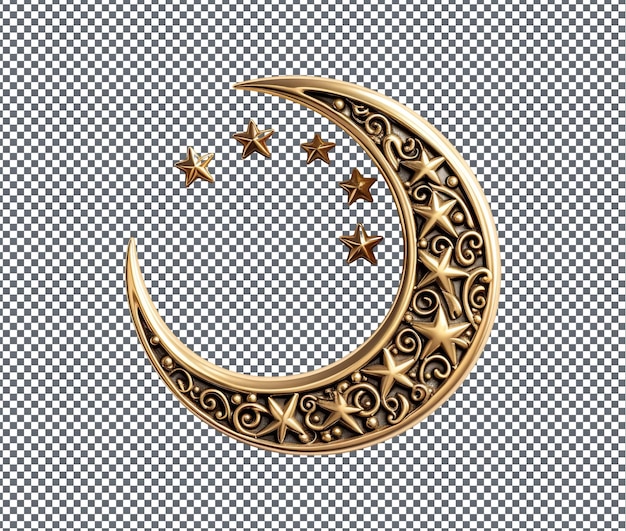 PSD attractive crescent moon and star pin isolated on transparent background