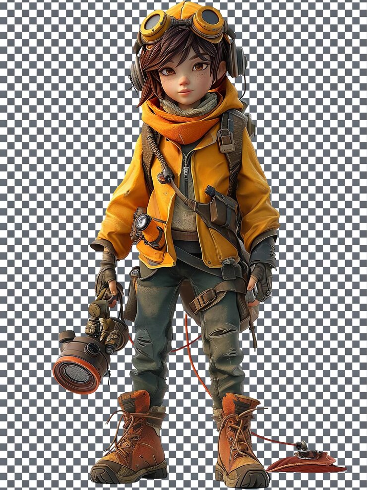 PSD attractive dystopian survivor ember dust walker character isolated on transparent background