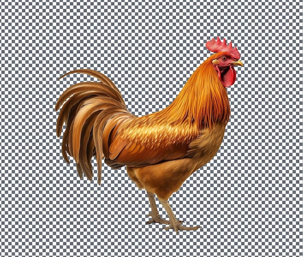 attractive golden rooster figurines isolated on transparent background