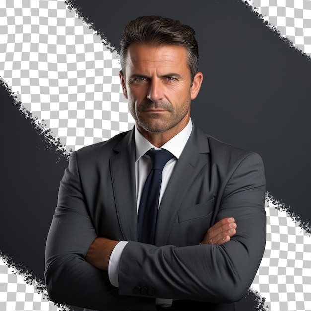 PSD attractive older man in transparent background with crossed arms