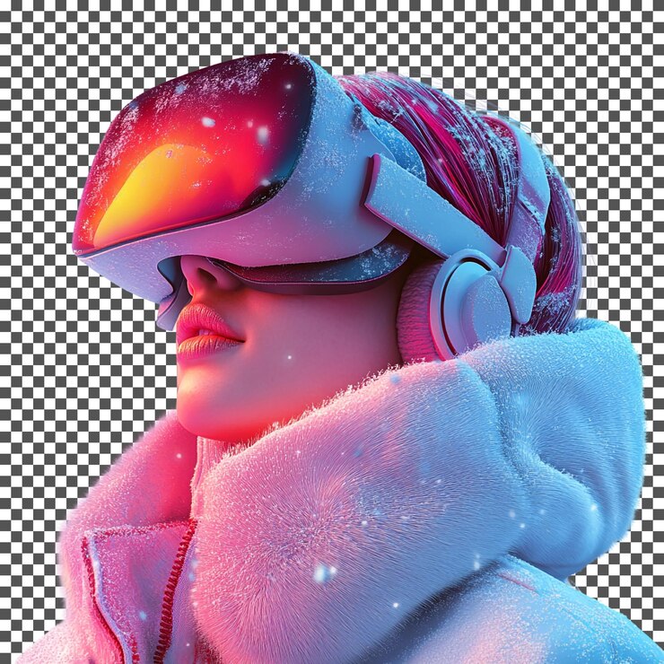PSD attractive winter wonderland vr simulation isolated on transparent background