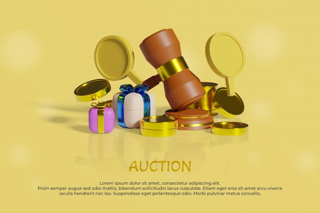 PSD auction 3d design rendering