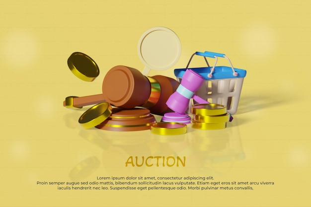 PSD auction 3d design rendering