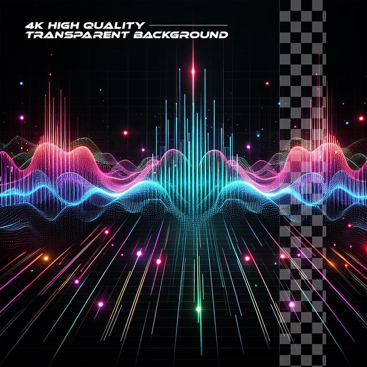 PSD audio music equalizer waveform on a transparent background
