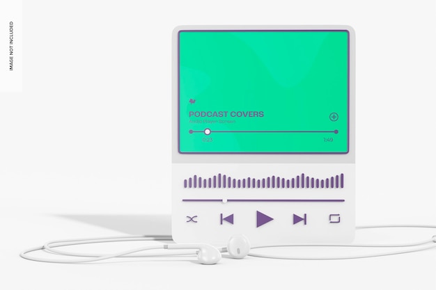 PSD audio player screen mockup, front view