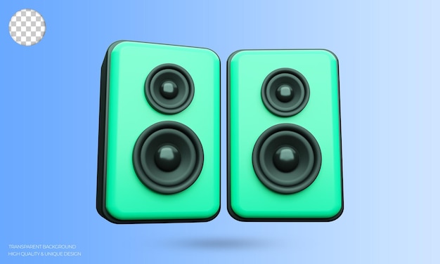 Icona 3d dell'altoparlante audio. icona dell'altoparlante, simbolo degli strumenti musicali. rendering 3d