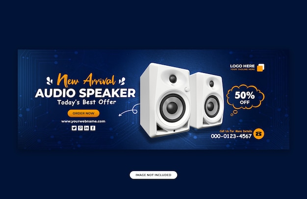 PSD audio speaker brand product facebook cover banner design template