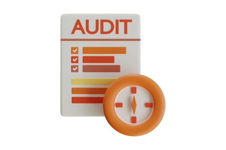 PSD audit report with checklist and compass graphic 3d icon