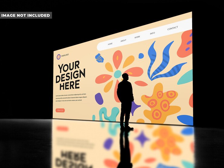 PSD auditorium screen mockup with standing man silhouette