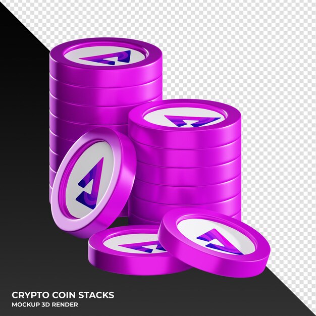 La moneta audius audio impila l'illustrazione del rendering 3d della criptovaluta