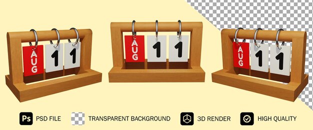 August 11 modern unique wooden calendar 3d rendering premium psd