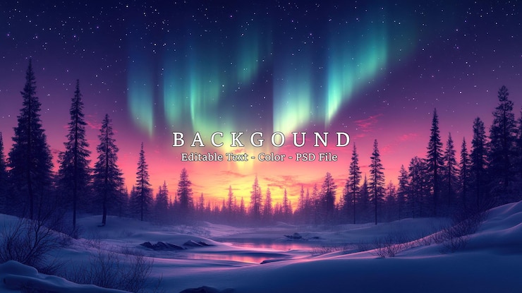 PSD aurora borealis nad śnieżnym lasem