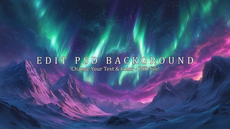 PSD aurora borealis nad śnieżnymi górami