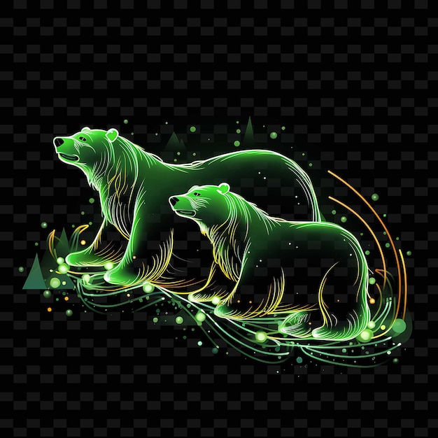 PSD aurora electric green swirling neon lines polar bears swirli png y2k shapes transparent light arts