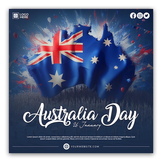 PSD australia day 26 gennaio, il giorno in cui si festeggia l'australian day, è il giorno per postare un banner su instagram.