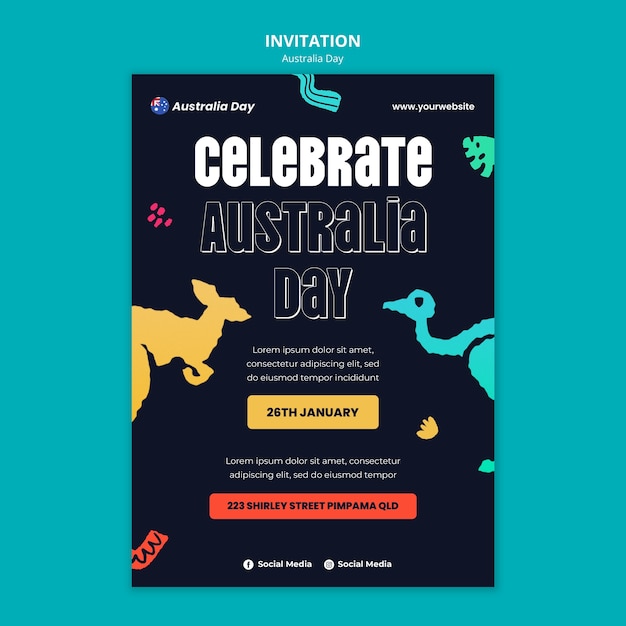 PSD modello di invito per la celebrazione dell'australia day