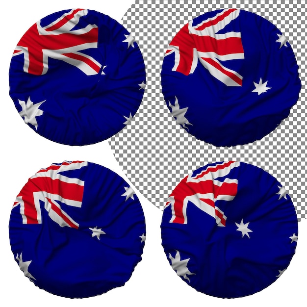 Australia flag round shape isolated different waving style bump texture 3d rendering