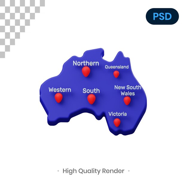 PSD illustrazione di rendering 3d della mappa dell'australia psd premium