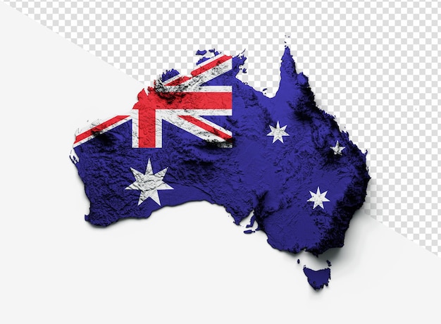 PSD australia map shaded relief color height map on isolated background 3d illustration