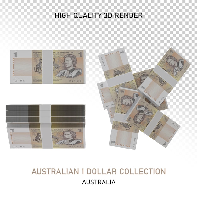 PSD australian 1 dollar collection high quality 3d render png