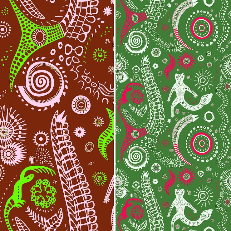PSD australian aboriginal rock art patterns with animal and symb creative abstract geometric vector